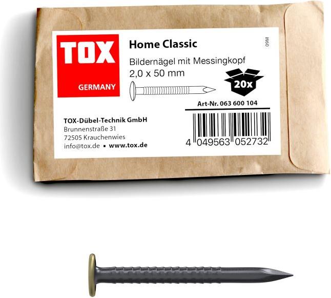 Tox Chiodo per foto Home Classic con testa in ottone 2,0 x 50 mm (20 Pezzo/i, 50 mm)