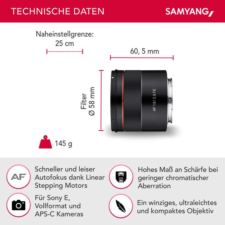 Produktbild Samyang AF 18mm f/2.8 FE, Sony E- Mount (Sony E, Vollformat)