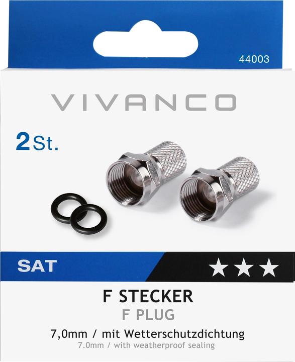 Produktbild Vivanco SAT F-Stecker mit Dichtung,7mm,2 St??ck (Antennenkabel)