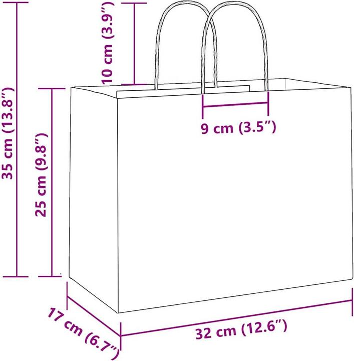 Produktbild VidaXL Kraftpapiertüten 250 Stk. mit Henkel Weiss 32x17x25 cm Papiertüte (Geschenktüte, 250 x)