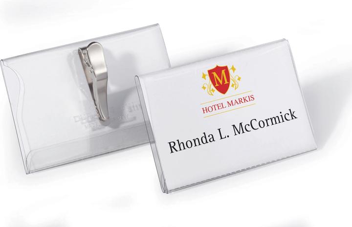 Durable Hard foil name tags with crocodile clip