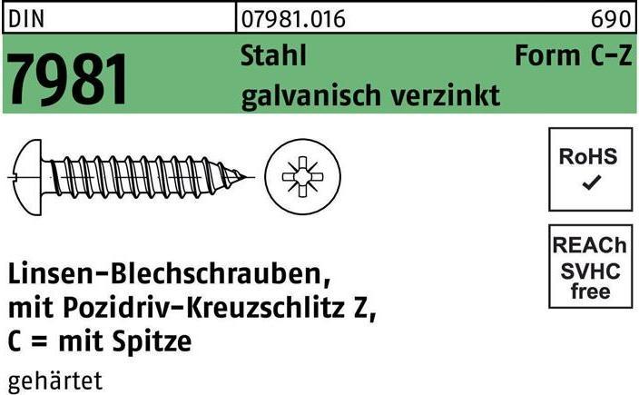 Actual product image Self-tapping screw DIN 7981 LIKO with cross recess PZ 4,8x 45 -C-Z steel galvanised with point (250 Screws per piece)