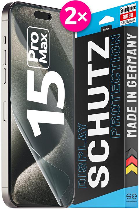 Produktbild Smart Engineered se 3D Schutzfolie Apple iPhone 15 Pro Max (2 Stück) (2 Stück, Apple iPhone 15 Pro Max)