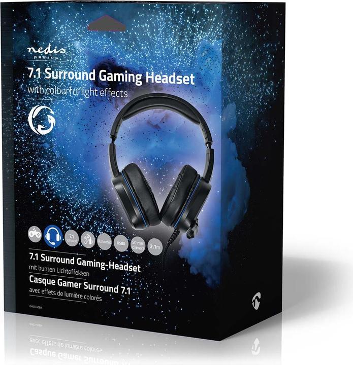 Actual product image Nedis Gaming Headset | Over Ear | Surround | USB Type-A | Foldable Microphone | 2.10 m | LED (Cable)