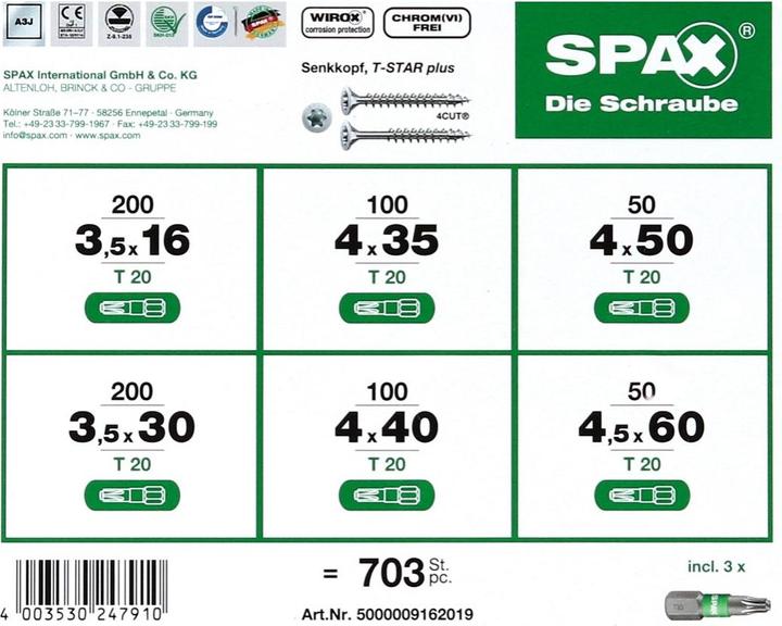 Image du produit Spax L-BOXX (703 Vis par pièce)
