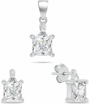Brilio Silver - Charming silver jewelry set with zircons SET262W (earrings. necklace)