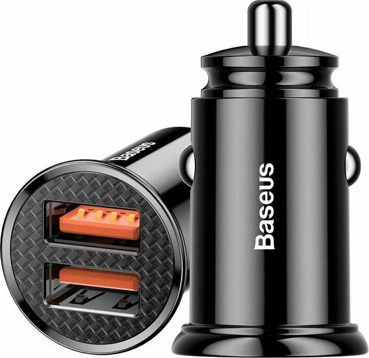 Actual product image Baseus Circular Plastic A+A 30W Dual QC3.0 Quick Car Charger(QC 3.0 SCP AFC) Black