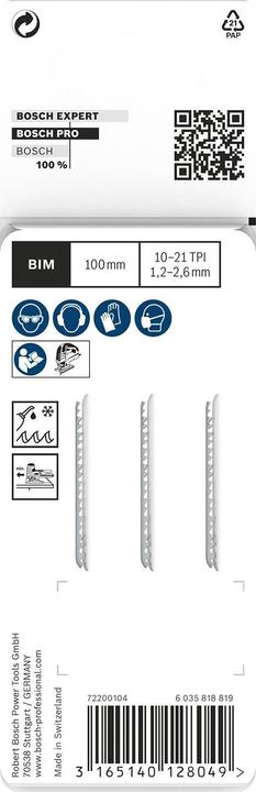 Actual product image Bosch Professional Zubehör PRO Metal thick and thin T123XF jigsaw blade, 100 mm, 3 pcs.