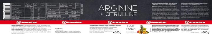 Nährwerte und Zutaten PowerFood One Arginine + Citrulline (1 Stück, Pulver, 300 g)