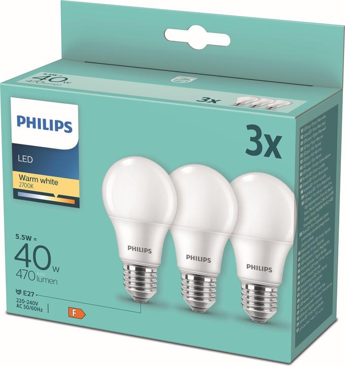 Image du produit Philips Lampe à LED (E27, 5.50 W, 470 lm, 3 x, F)