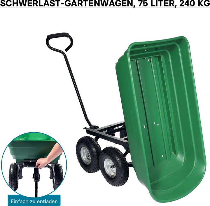 Image du produit Wiltec Chariot de jardin à main avec Benne basculante Volume 75L Capacité de charge 240kg Remorque Brouette