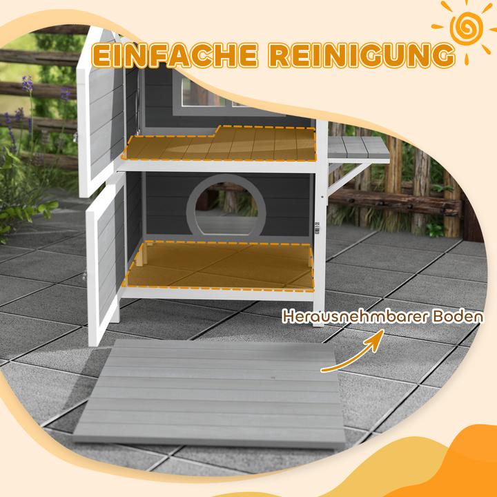 Produktbild PawHut Katzenhaus Tannenholz Grau (Katze)