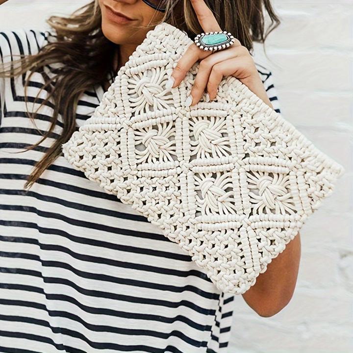 Immagine prodotto Only-Bags.Store Pochette in paglia intrecciata, pochette scavata, borsa da viaggio casual per la spiaggia estiva