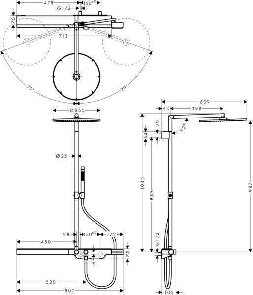 Produktbild Axor Showerpipe SHOWERSOLUTIONS 800 brushed nickel