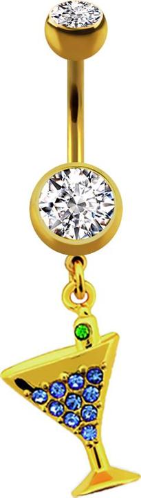 Immagine prodotto Star Piercing Banana placcata in oro con ciondolo cocktail e cristallo blu scuro (Acciaio chirurgico 316L, senza ottone)