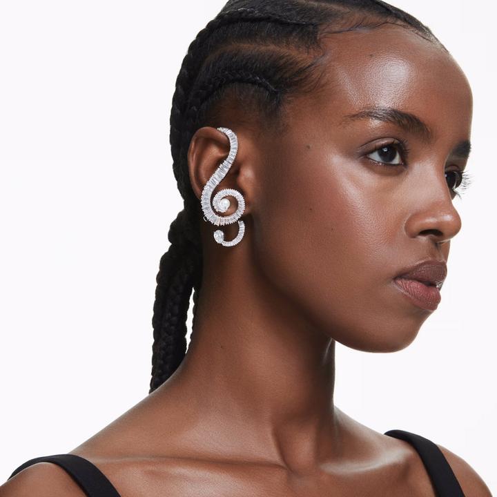 Actual product image Swarovski x Ariana Grande Ohrclips Asymmetrisches Design Kristallperle Baguette Schliff Weiss Rhodiniert (Swarovski Metal)