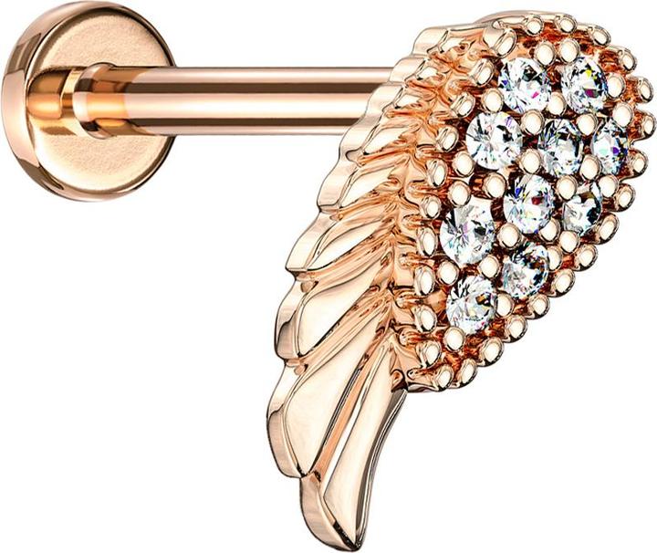Star Piercing Micro Labret Innengewinde rosegold Engelsflügel (Messing, Chirurgenstahl 316L)