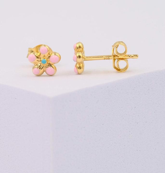 Actual product image Muau Studs flower pink yellow gold 750 pink/light blue 6mm (Gold and silver)