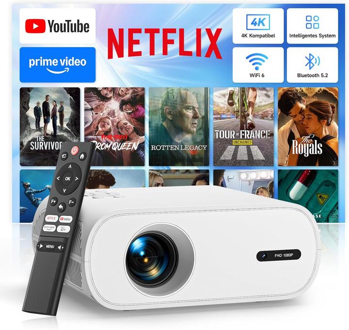 Zoomcat Mini Beamer 4K mit Trapezkorrektur WiFi6