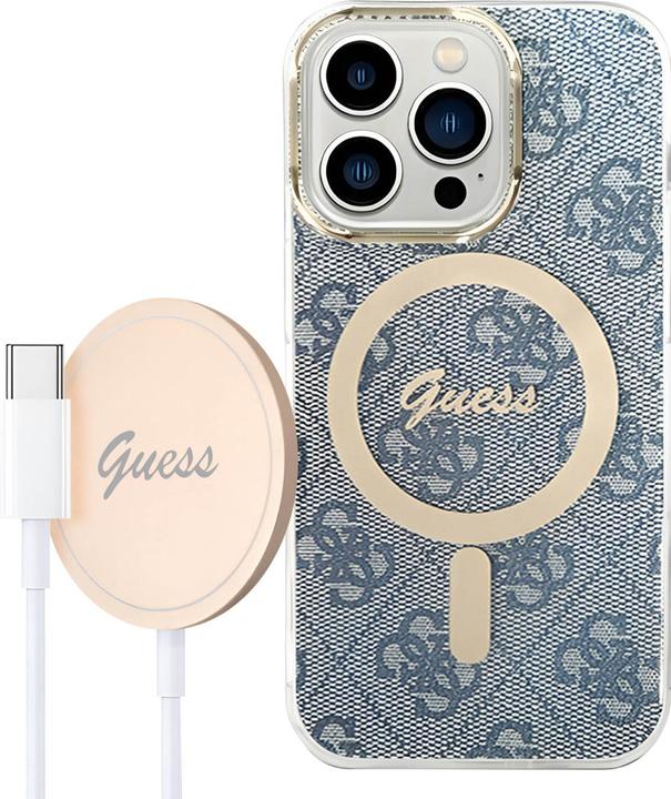 Produktbild Guess Zestaw GUBPP14XH4EACSB Case+ Charger iPhone 14 Pro Max 6,7" niebieski/blue hard case 4G Print (Apple iPhone 14 Pro Max)