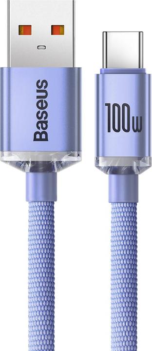 Actual product image Baseus Crystal Shine Series Fast Charging Data Cable USB to Type-C 100W 2m Purple (2 m, USB 2.0, 100 W)