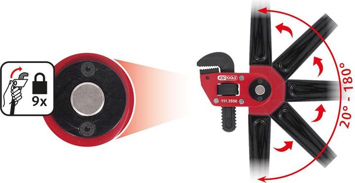 Actual product image KS Tools One-hand pipe wrench with adjustable head, length 250 mm, for pipe Ø 1.1/2" (250 mm)
