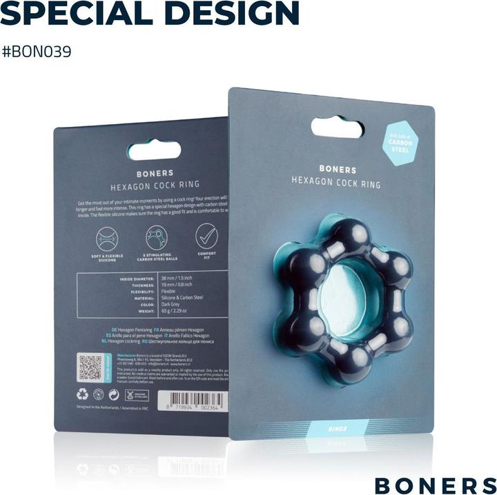 Image du produit Boners Hexagon Penisring mit Stahlkugeln (3.80 cm)