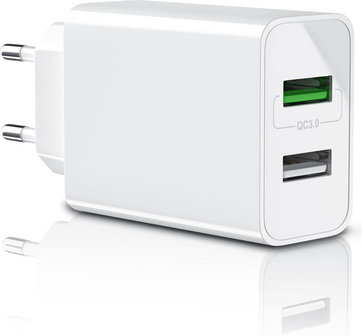 Aplic USB Ladegerät 3000 mA, 2 Port, 30W, Quick Charge 3.0 (QC 3.0) Schnelladefunktion, weiss (30 W)