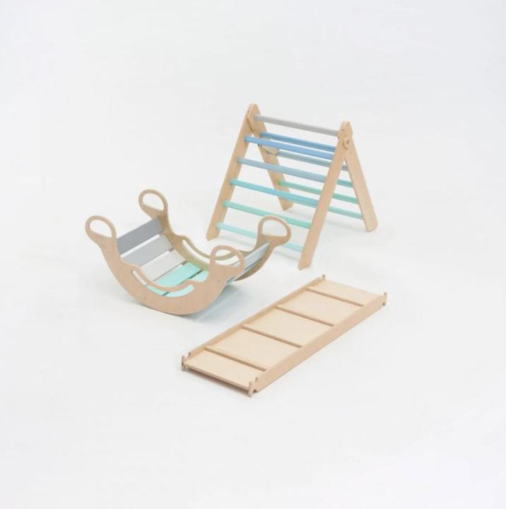 Image du produit Montessori Échelle + planche double face + set de balançoire en bois - couleur menthe ® by busy kids