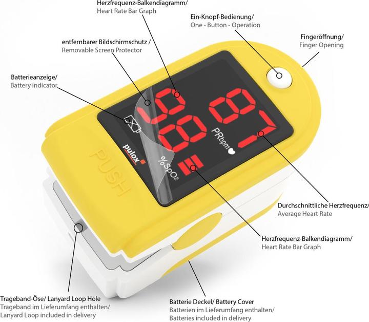 Actual product image Pulox Pulse oximeter PO-100 yellow