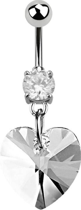 Star Piercing Banane silber mit Anhänger Swarovski Kristall Herz gross (ohne Messing, Chirurgenstahl 316L)