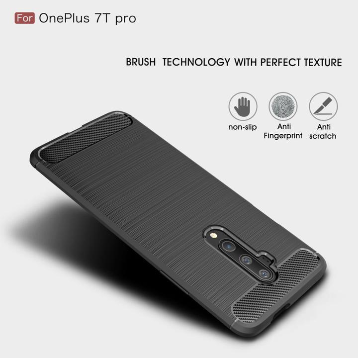 Produktbild König Design Hülle Handy Schutz für OnePlus 7T Pro Case Cover Bumper Carbon Optik Etuis Grau (OnePlus 7T Pro)