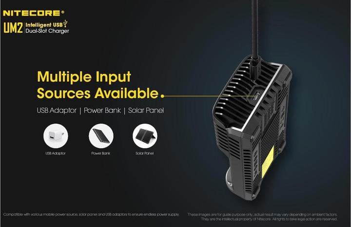 Produktbild Nitecore UM2 USB-Ladegerät (1 Stk., 14500, 16340, 18650, 26650, Ladegerät ohne Akku)