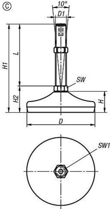 Produktbild Kipp Stellfuss, K0739, Stahl, Form C