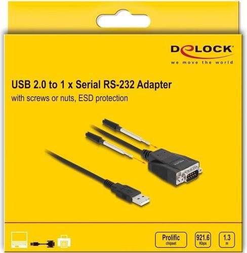 Actual product image Delock Adapter USB 2.0 type-A plug to 1x serial RS-232 D- (0.13 m)