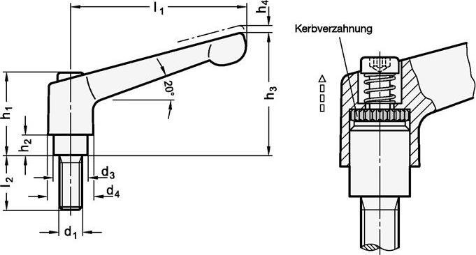 Produktbild Ganter Verstellbarer Klemmhebel GN 300.1 d1 M 12 mm l1 92 mm l2 40 mm Aussengewinde (92 mm)