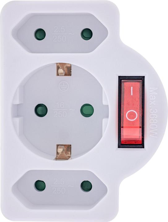 Actual product image InLine Socket outlet adapter with switch, earthing contact plug to 2x Euro socket + 1x earthing contact (CEE 7/3, 3 x)