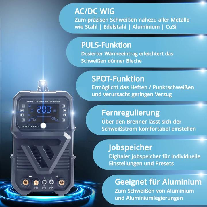 Actual product image Stahlwerk Shielding gas welder AC/DC TIG 200 Pulse Pro Digital Fully equipped