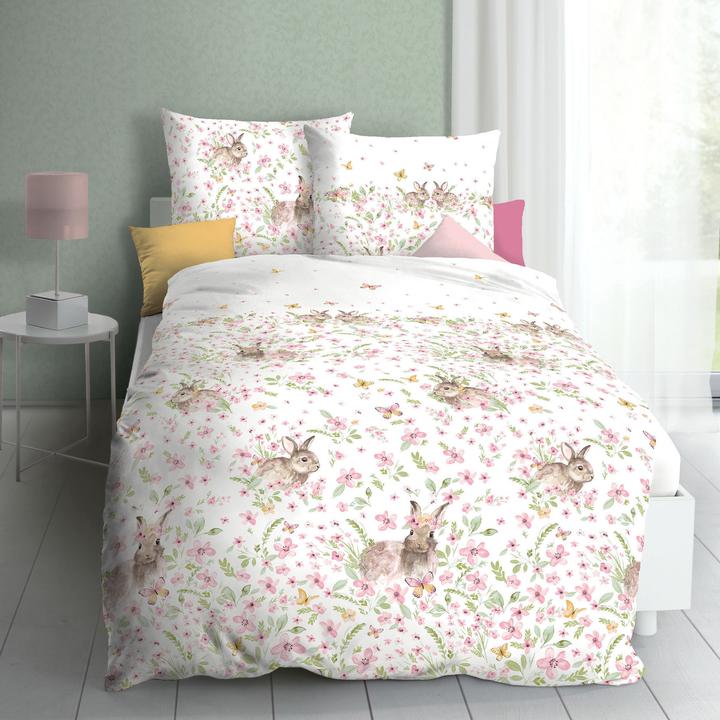 Produktbild Kaeppel Mako-Satin Bettwäsche Häschen rosa (Bettwäsche Set, 155 x 200 cm, 80 x 80 cm)