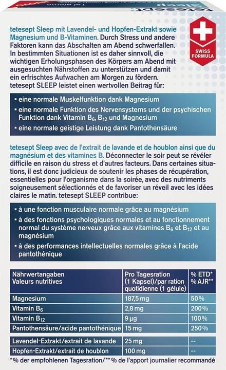 Valori nutrizionali e ingredienti Tetesept Dormire (32 Pezzo/i, Pillole, 41 g)