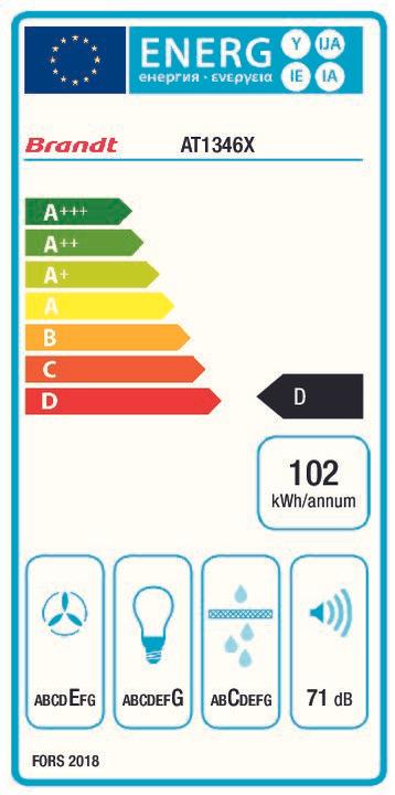 Label énergétique Brandt AT1346X (Hotte à tiroir)