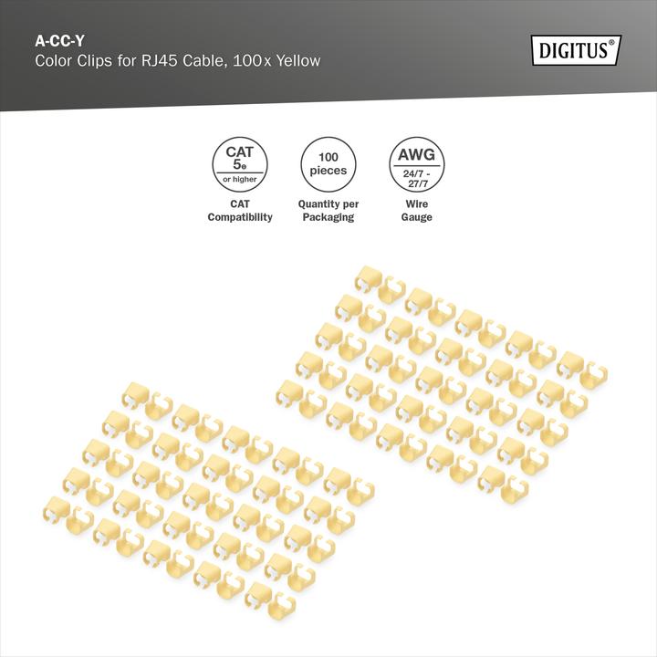 Digitus Farbclips für RJ45-Kabel Farbe Gelb, 100 Stück Packung