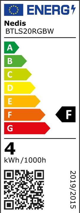 Etichetta energetica Nedis Striscia LED SmartLife | Bluetooth | RGB / bianco caldo | SMD | 2,00 m | IP20 | 2700 K | 380 lm | (Multicolore, 200 cm, Interno)