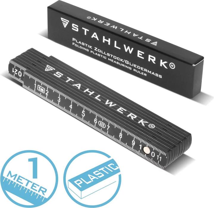 Stahlwerk Zollstock 1 Meter präziser Kunststoff-Gliedermassstab metrische Ziffern (Metrisch)