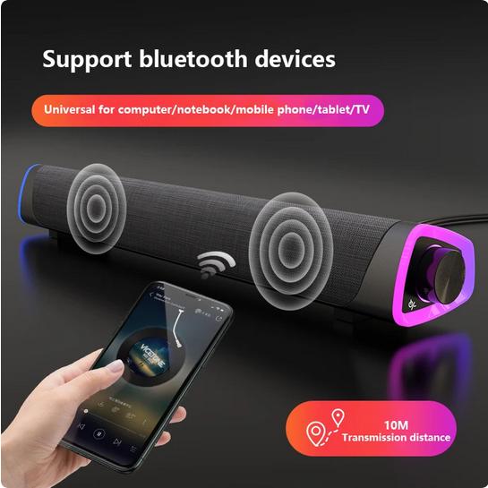 Actual product image PhoneLook Barre de son Bluetooth V8 stylée et minimaliste avec éclairage d ambiance LED + USB + AUX (USB power delivery)