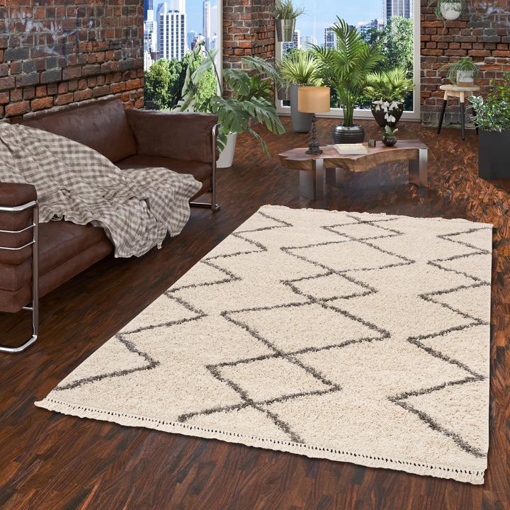 Produktbild Pergamon Hochflor Langflor Shaggy Teppich Casablanca Rauten (80 x 160 cm)