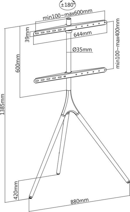 Image du produit Manhattan Support TV mobile avec pieds de trépied (Universel, 65", 32 kg)