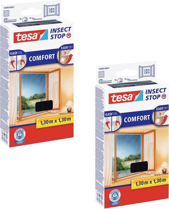 Produktbild tesa 2x Insektenschutz COMFORT für Fenster, mit Klettband, selbstklebend, ohne Bohren (130 x 130 cm)