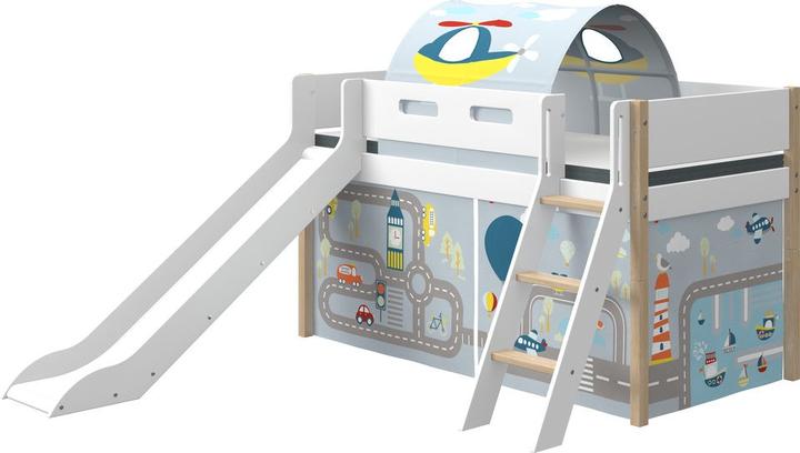 Produktbild Flexa Halbhohes Bett Nor mit Schrägleiter und Rutsche (90 x 200 cm)