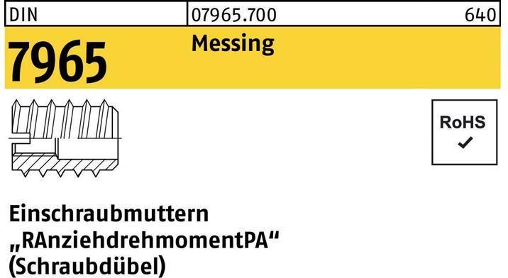 Dado a vite DIN 7965 M 10 x 30 ottone
